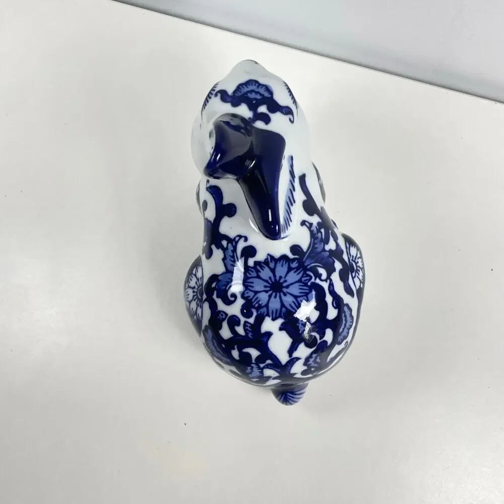 Handmade Cobalt Blue and White Porcelain Floral MMC Classical Bunny Rabbit 7x4.5